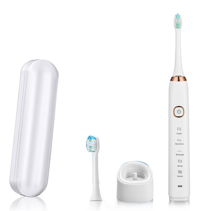 Electric Toothbrush Ultrasound IPX7 Rechargeable Toothbrush 5 Mode Smart Time Whitener Toothbrush,White