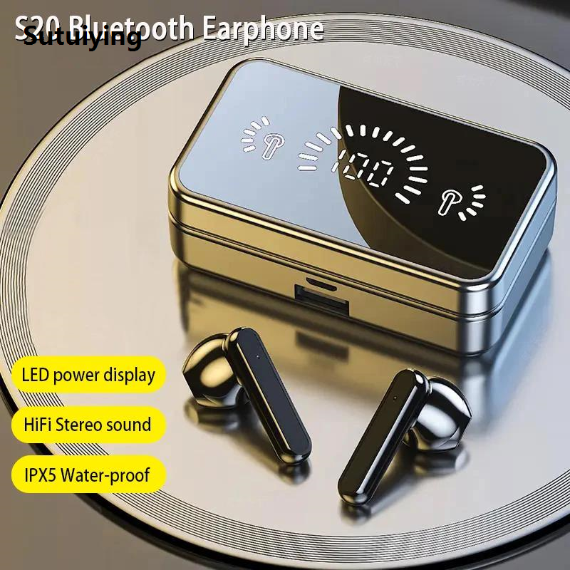 Sutuiying NEW Original TWS S20 Wireless Bluetooth Headset LED Display Screen Profesional Noise Reduction Bluetooth 5.1 Touch Control HIFI Headphones
