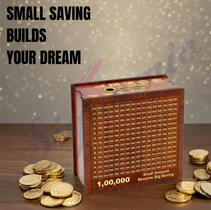 Money Saving Box for Adult and Kids 1 Lakh Wooden Piggy Bank