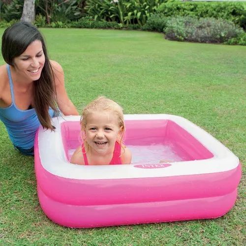 Intex Square Inflatable Kids Pool, 34 x 34 x 10 inches, Pink and White, 15 Gallon
