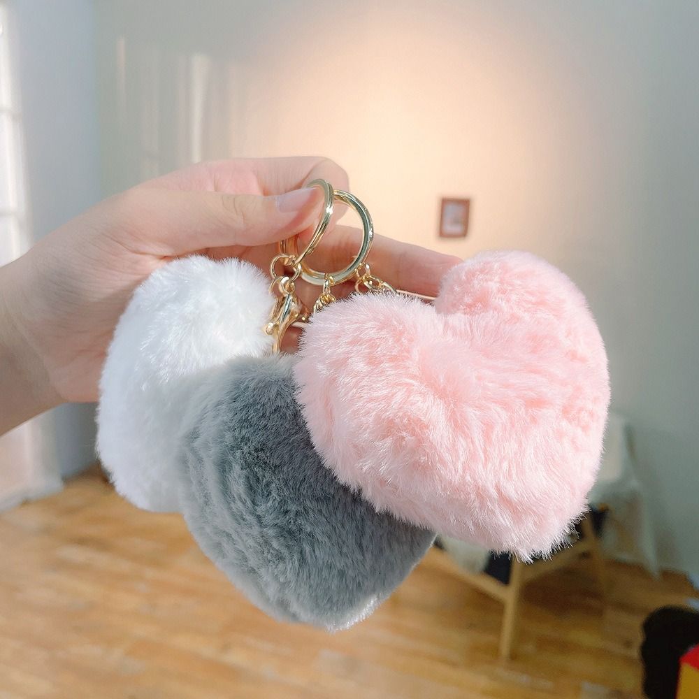Fashion Love Heart Plush Bag Pendant Imitation Rabbit Fur Solid Color Key Chain Fluffy Ball Bag Accessories Hanging Decoration