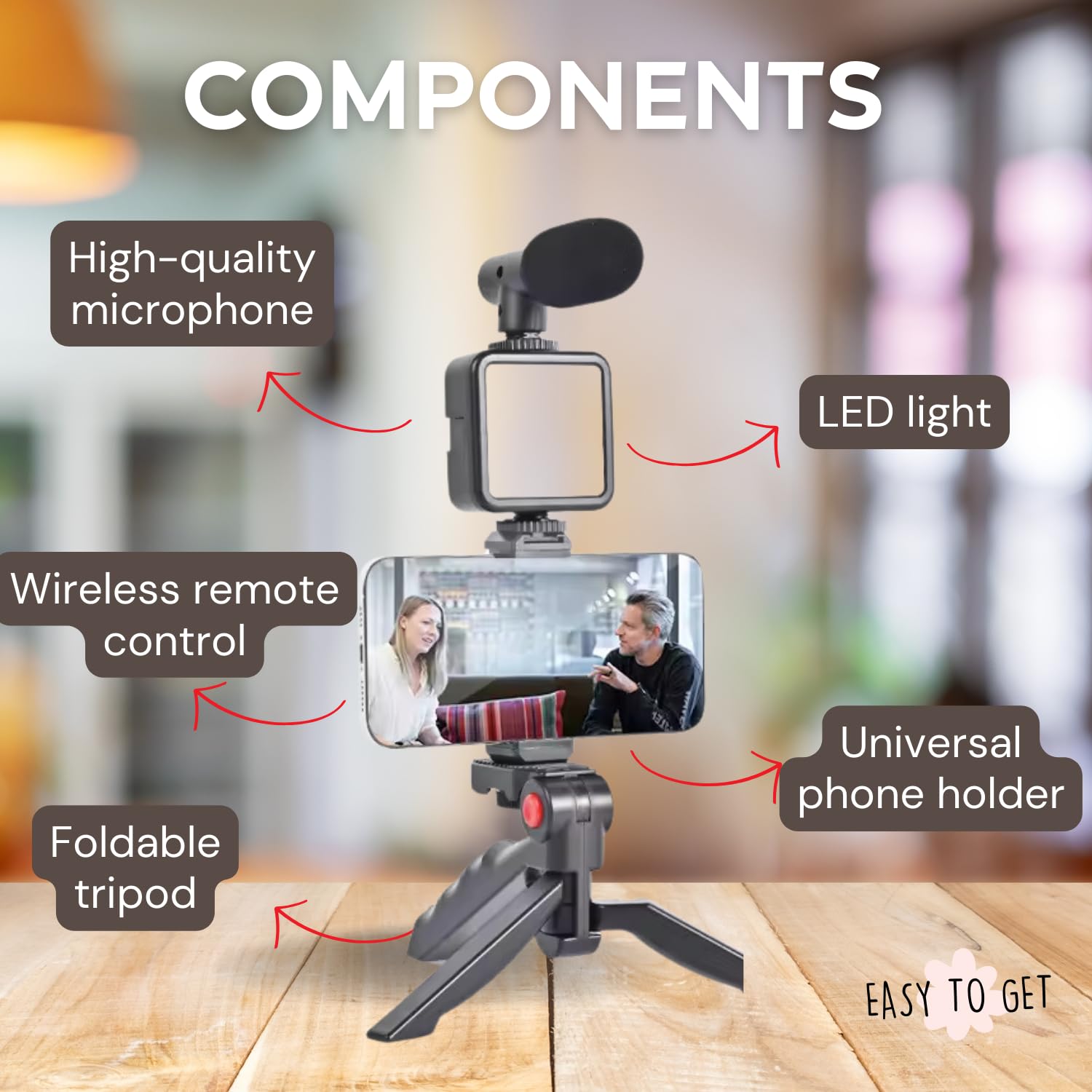 Smartphone Vlog Kit With LED Light, Microphone, And Adjustable Tripod Stand