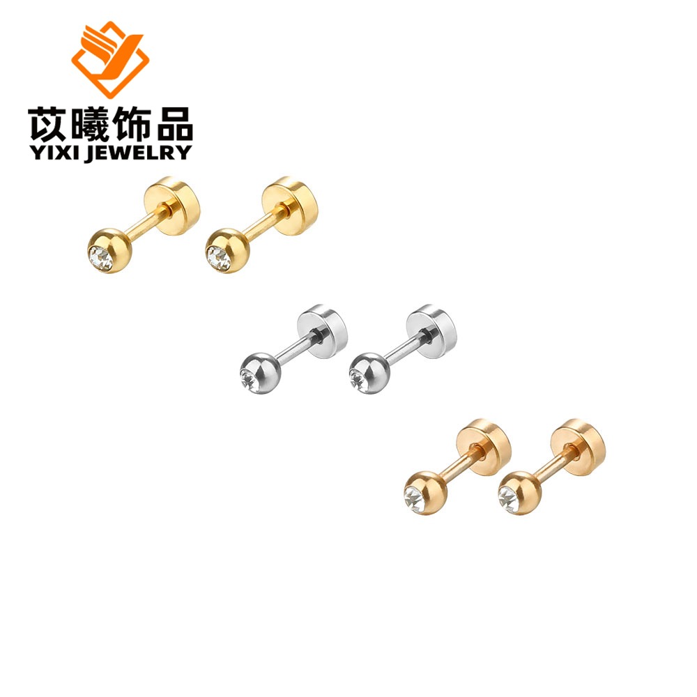 【New fashion dumbbell rose gold diamond titanium steel female students fashion men's earrings