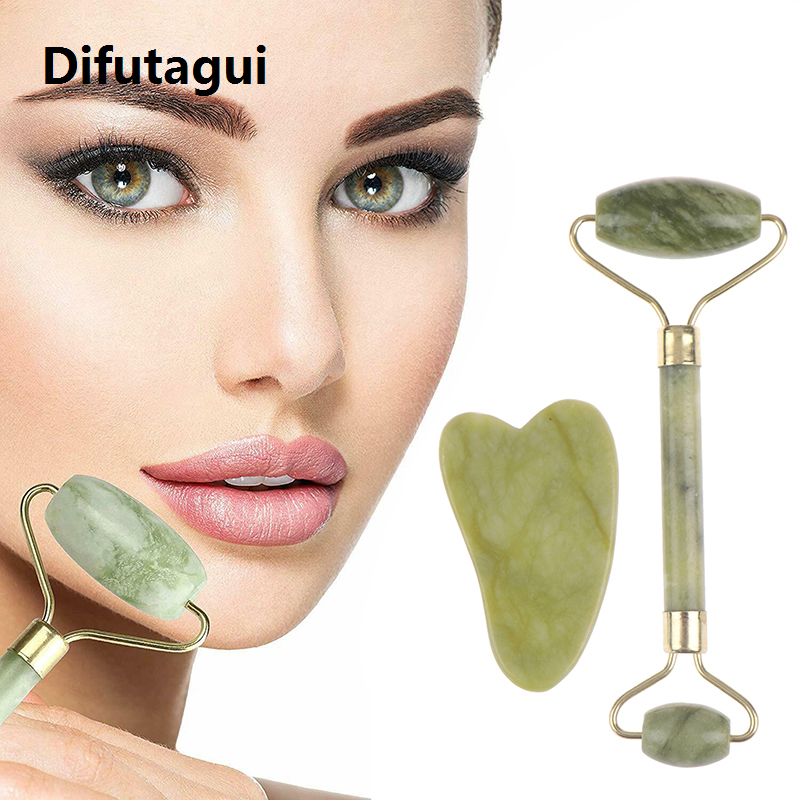 Difutagui 2025 New Roller and Gua Sha Tools by Natural Jade Scraper Massager with Stones for Face
