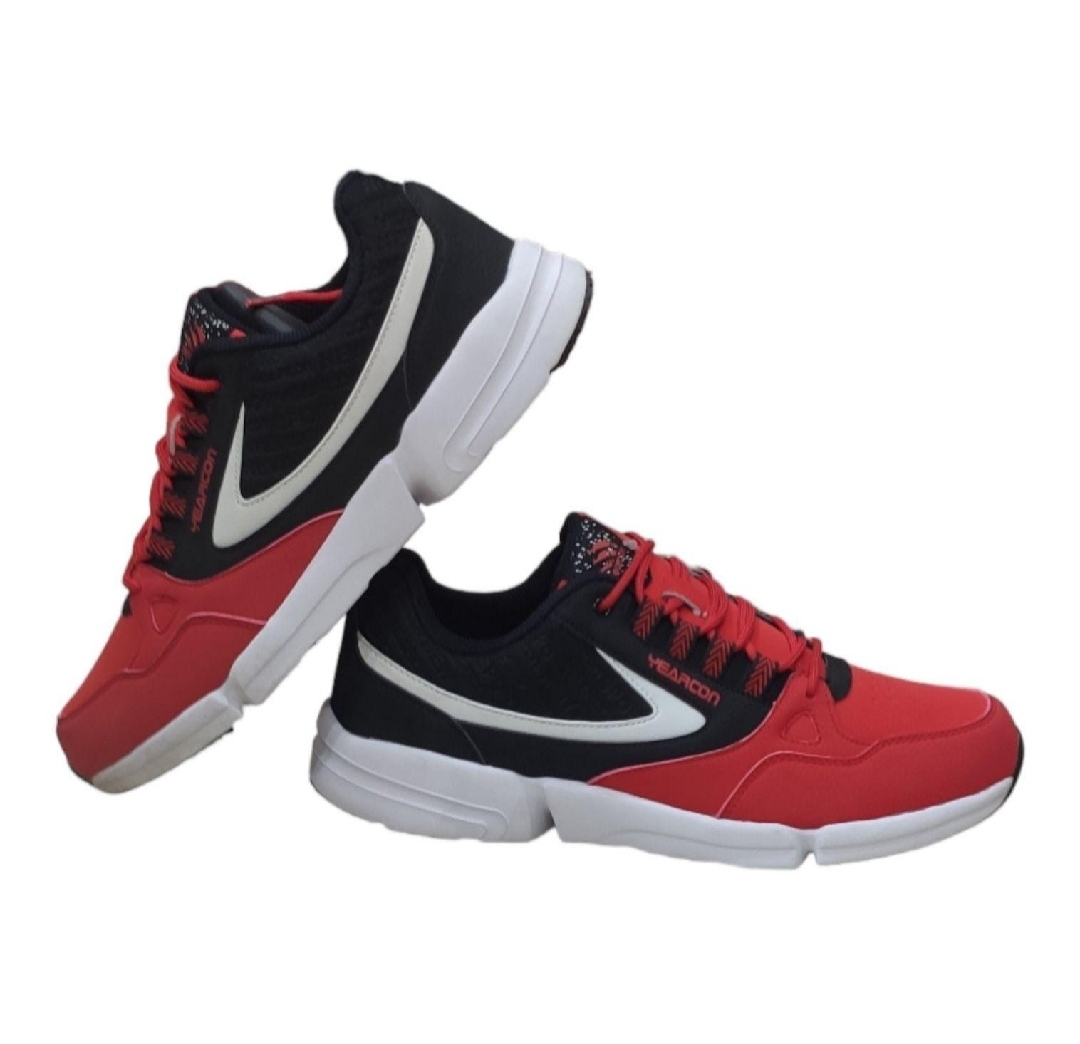 Yearcon Junuine Red/Black Mix Leather Design Solid Laceup Running Shoes For Men (1401)
