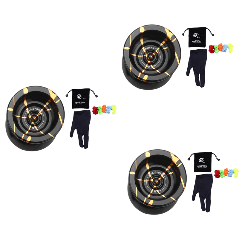 FORIDE 3X N11 Alloy Aluminum Professional Yoyo Unresponsive Yoyo Ball (Black Golden) Bag, Glove 5 Strings