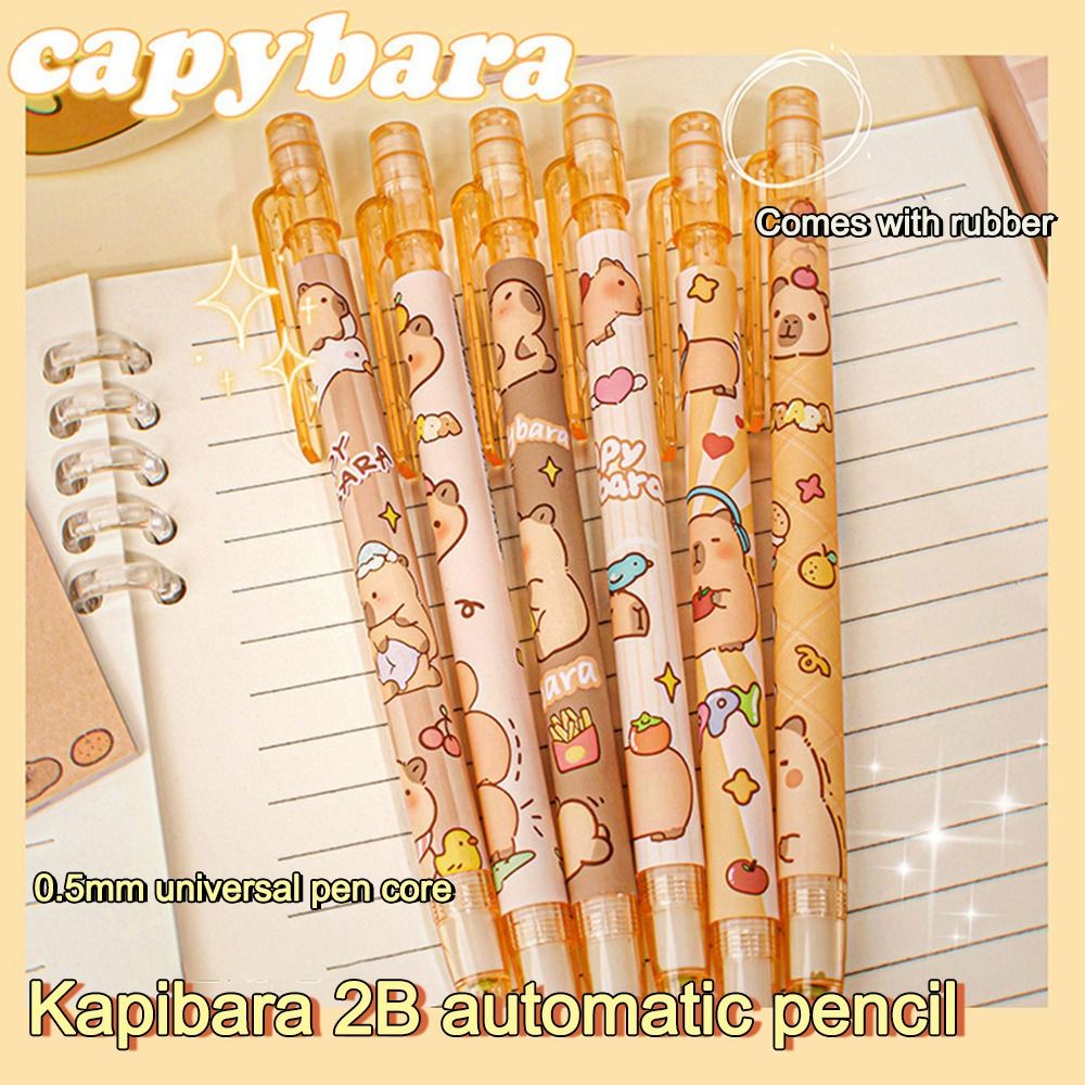 6pcs High Quality 0.5mm Capybara Mechanical Pencil Press with Eraser Automatic Pencil Drawing Writing Tool Sketch Pencil School Office