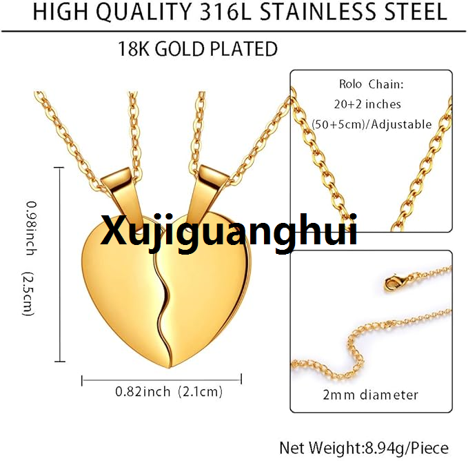 Xujiguanghui 4 Pcs Set Silver Heart Broken 2 Pendant Necklace With 2 Chain For Girls Women Men Couples Friendship Nacklace - Heartbroken Non Magnetic Matching Couple Best Friend Ship Locket For Ladies