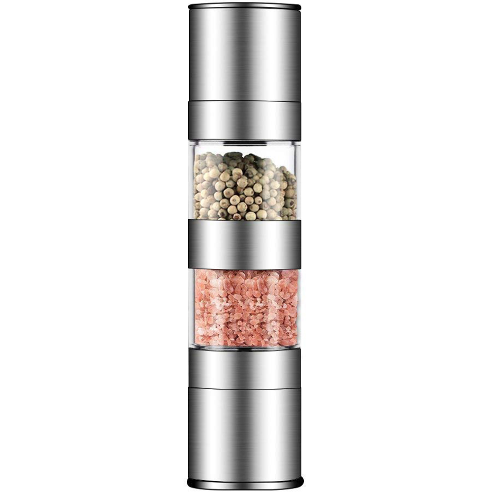 NAMUNY 2 In 1 Salt And Pepper Grinder Set,Stainless Steel Salt Grinder With Adjustable Ceramic Rotor, Salt Mill And Pepper Mill Shaker,Dual Mill Spice Jar