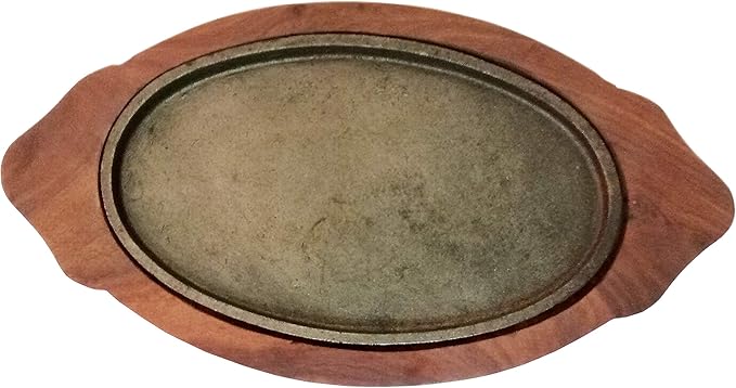 Pan with Wooden Tray, Sizzling Brownie Sizzler Plate/Tray with Wooden Base Oval