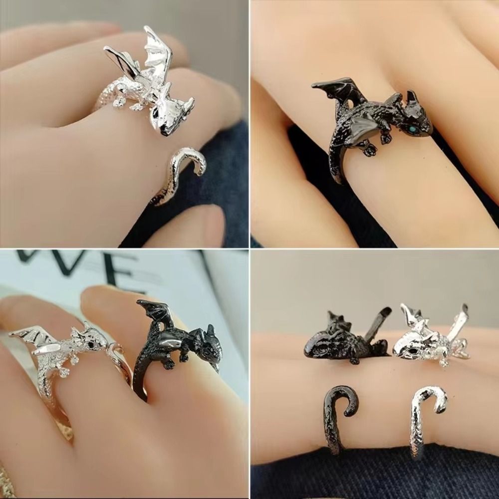 Creative Adjustable Dragon Opening Rings Vintage Dark Color Flying Dragon Ring Retro Personality Animal Finger Rings Couple Ring