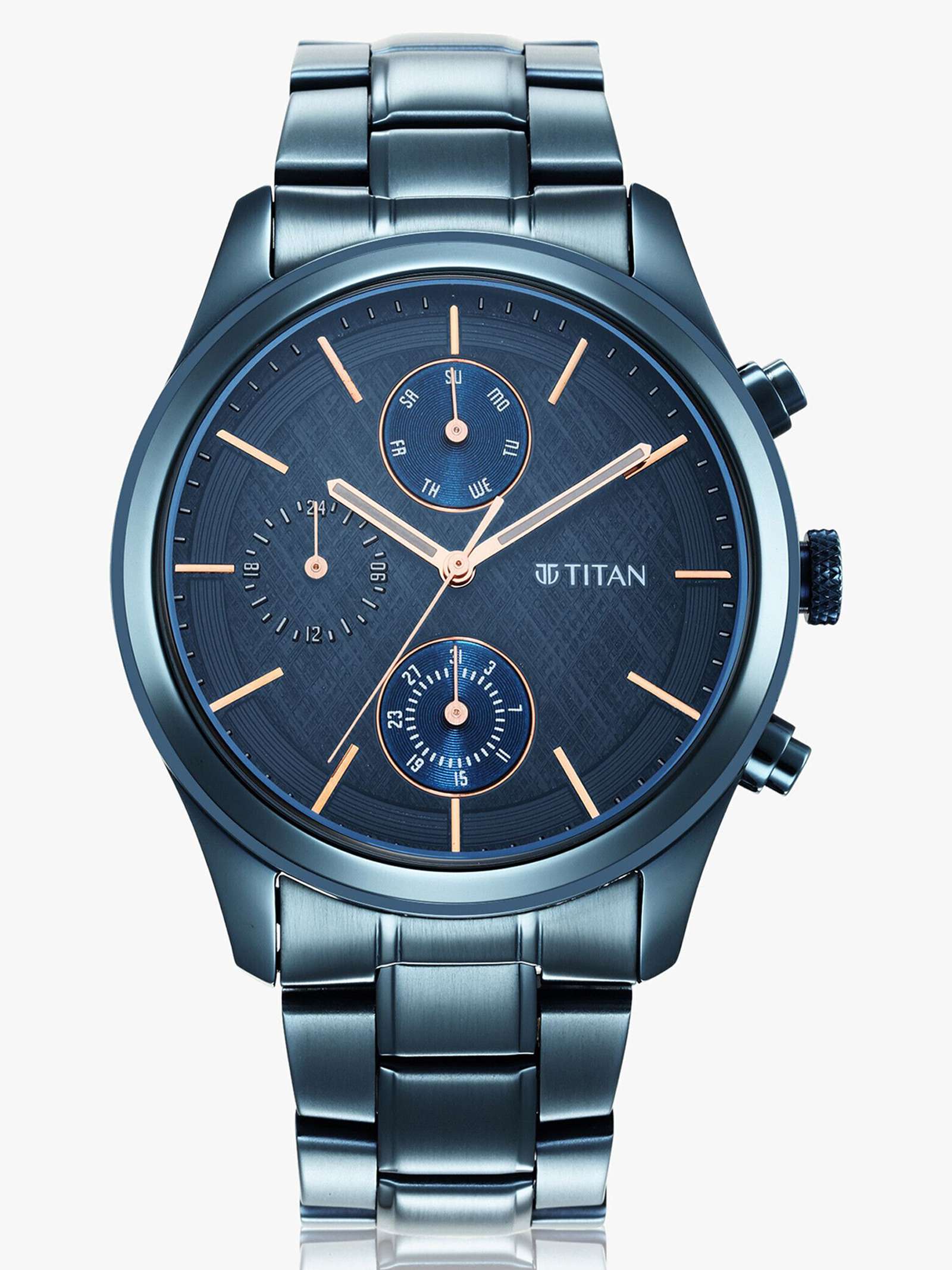 Titan Aura Blue MOP Dial Rose Gold Stainless Steel Strap Analog Watch - For Women