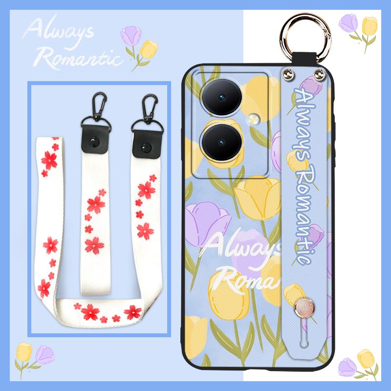 Silicone Oil Painting Phone Case For VIVO Y78 5G Global/Y78+/V29 Lite 5G Wristband Waterproof Phone Holder Soft case