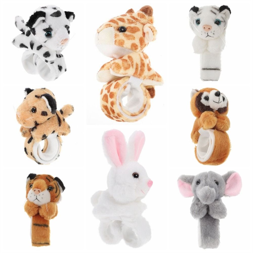 Birthday Jungle Animal Stuffed Animal Wristband Panda Tiger Rabbit Bunny Cartoon Slap Bracelet Plush Toy Soft Children Gifts