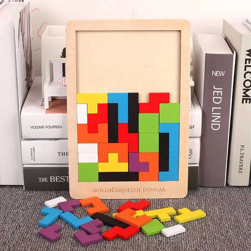 1 Set 3D thicken Wooden Baby Early Education Fun Game Children Kids Thinking Logic Square Toy Jigsaw Puzzle Tangrams
