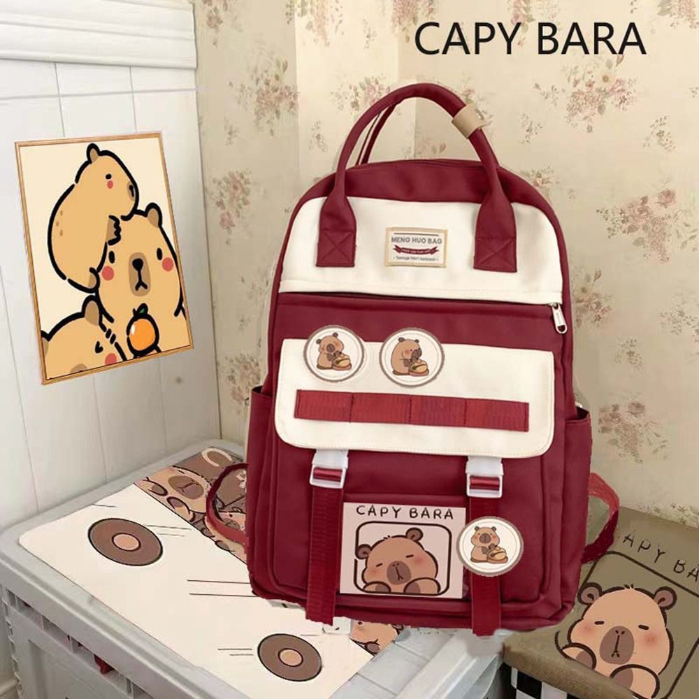Creative Large Capacity Capybara Backpack Nylon Multi-layer School Backpack Multipurpose Durable Book Bags