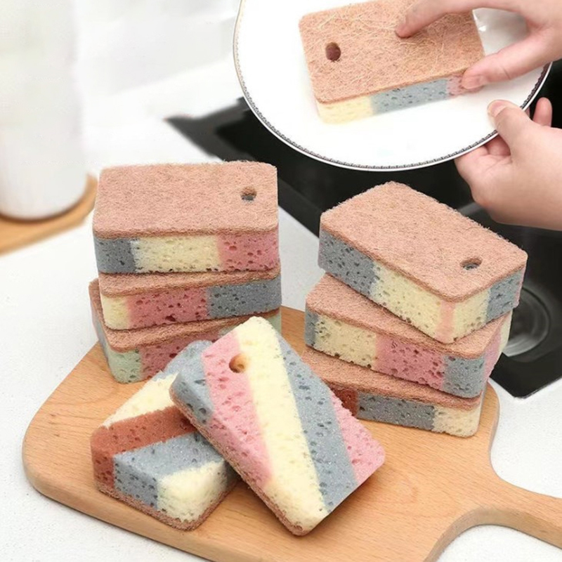 Reusable Cleaning Sponge Kitchen Cleaning Wood Pulp Cotton Dishwashing Sponge Compression Strong Decontamination Sponge Block CF8