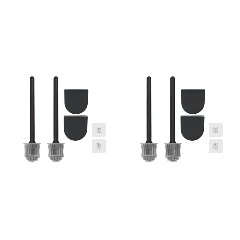 NAMUNY Premium Toilet Brushes & Holders, 4 Pack,Wall-Mounted (Without Drilling Holes), Silicone Toilet Brush Black
