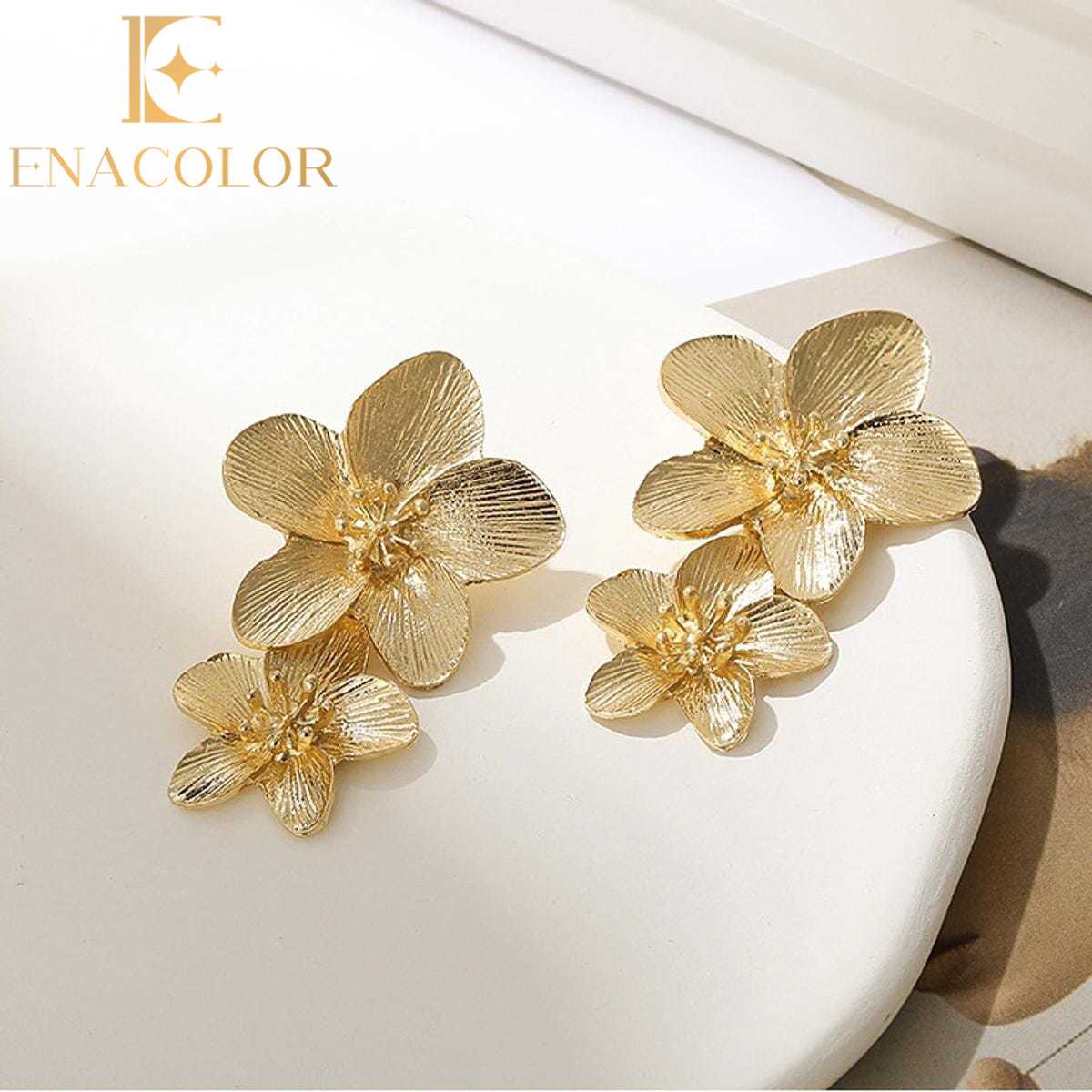 Enacolor New Elegant Metal Flower Earrings for Women Earrings for Girls Female Jewelry
