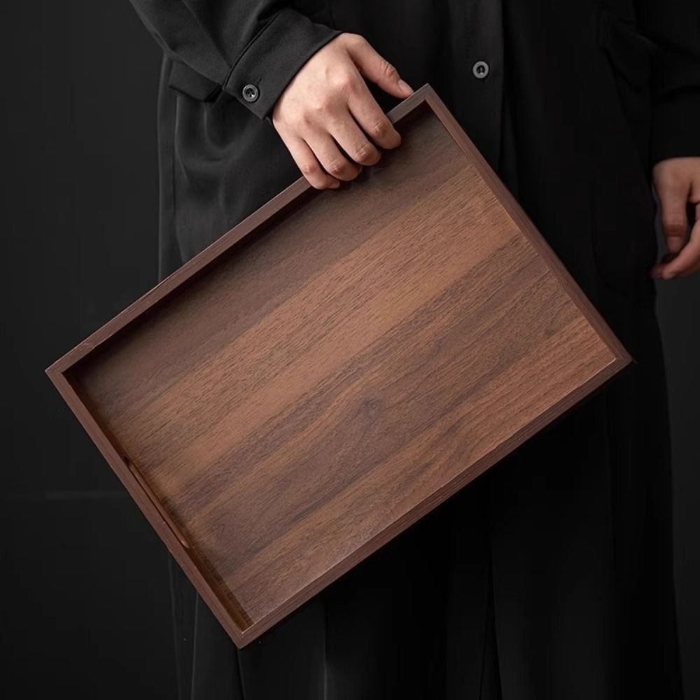 Decorate Tray Round Bamboo Wooden Tray Walnut Color With Handle Food Storage Trays Display Plate Kitchen