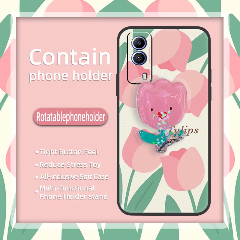 Durable phone lens protection Phone Case For VIVO Y53S 5G/IQOO Z5X/T1X Glitter glisten Cartoon Rotatable stand Kickstand