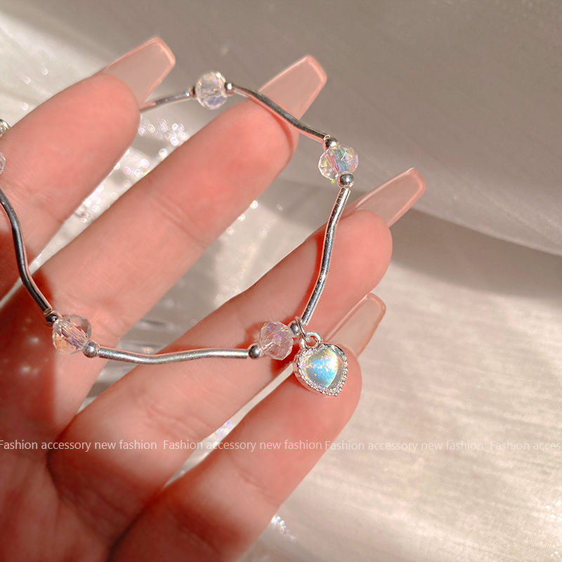 【New arrivals】Colorful Love Female Fairy Moonstone Wave Sweet Temperament Bracelet Girlfriend Gift