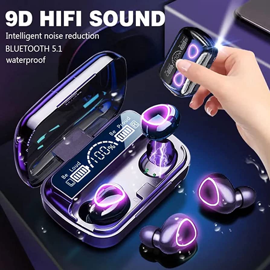 Vylon M10 TWS Earbuds in-Ear V-5.1 Bluetooth, IPX7 Waterproof 100 hrs Playtime with LED Display, Black Color And Battery Bank