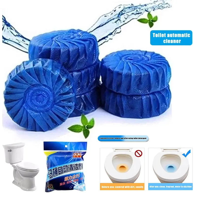 6PCS Blue Automatic Toilet Cleaner Stain Remover Tabs Tablet Siphon Tank JS22