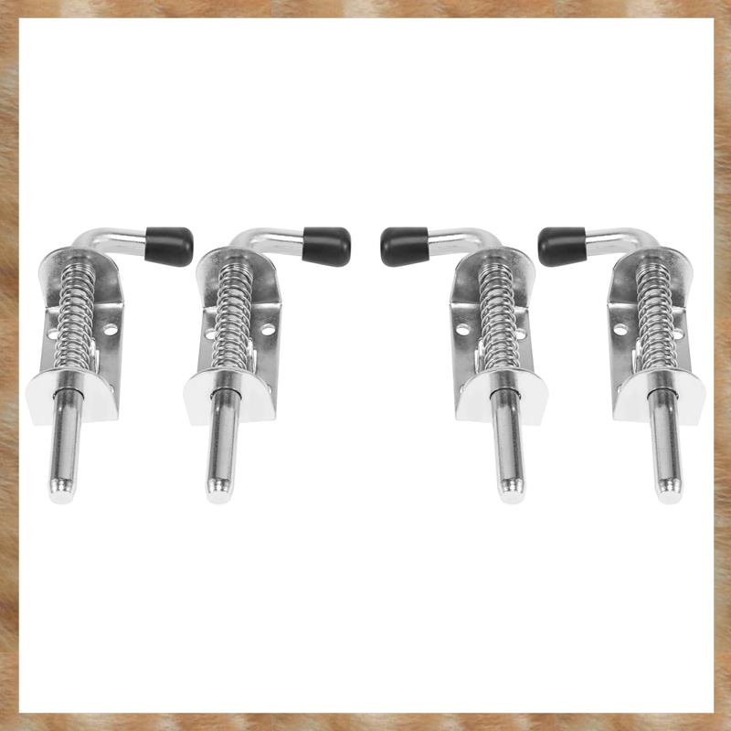 Kqueebee 4 Pack 5 Inch Spring Loaded Latch Pin 304 Stainless Steel Barrel Bolt Thickened 2mm Door Lock, Brushed Finished