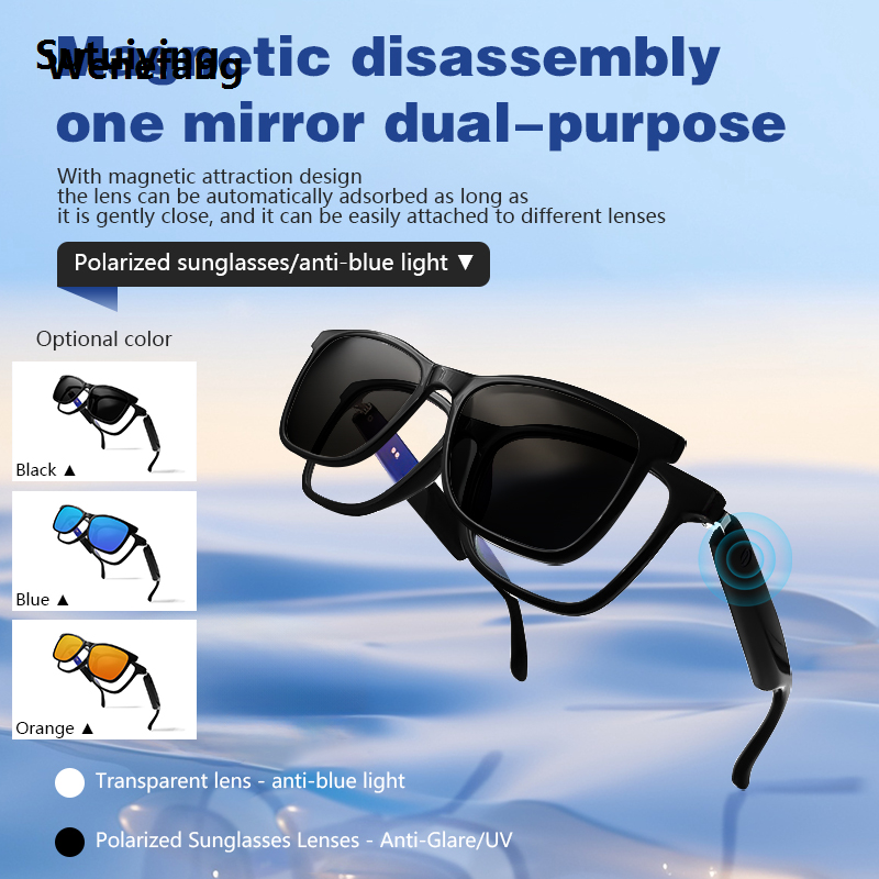 Wenefang Sutuiying Hot GS05 Smart Glasses For Men 2 in 1 UV Protection Portable Polarized Hot Selling Anti-blue light Black Frame White Lenses Music Sunglasses