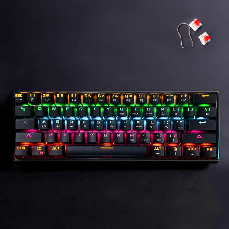 Bajeal HJK682 Hotswappable Mechanical Gaming Keyboard 61 Keys Rainbow RGB Light - Red Switch
