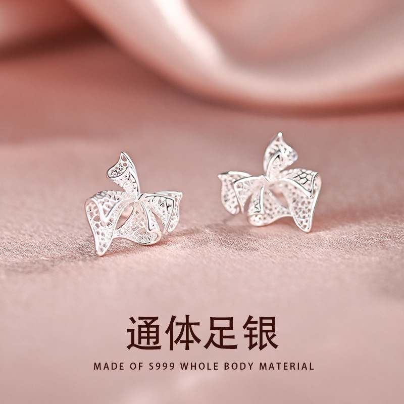 【Top Picks】999 Bow Earrings Women 2024 New Ear Nails Light Luxury Niche Design Screws C01136