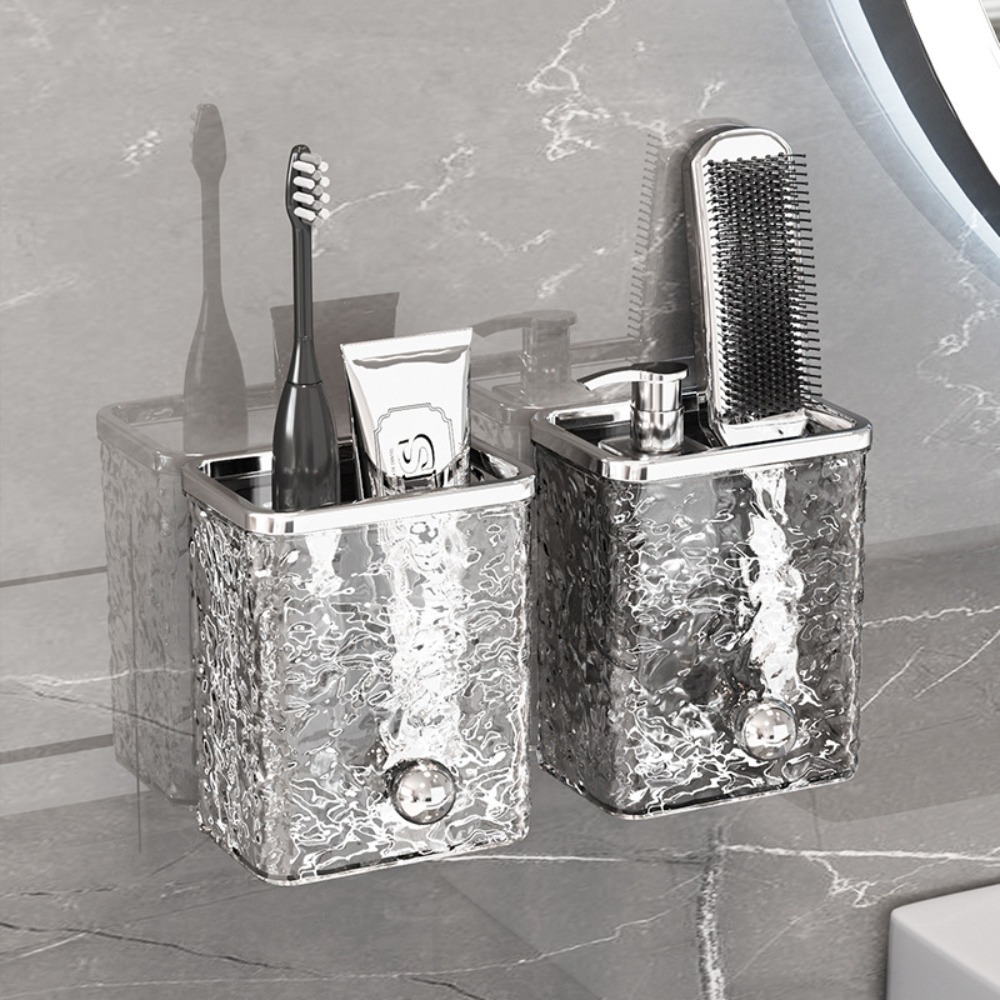 Practical Wall Mounted Toiletries Storage Box No Punching Luxury Style Wall Storage Bins Space Saving Plastic Bathroom Storage Rack Handmade Paper Cup Cake