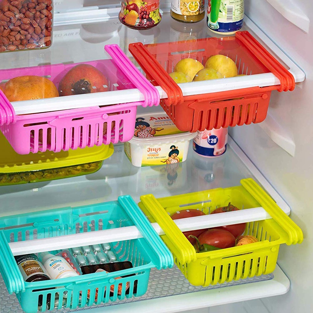Pack of 4 Adjustable Fridge Storage Basket