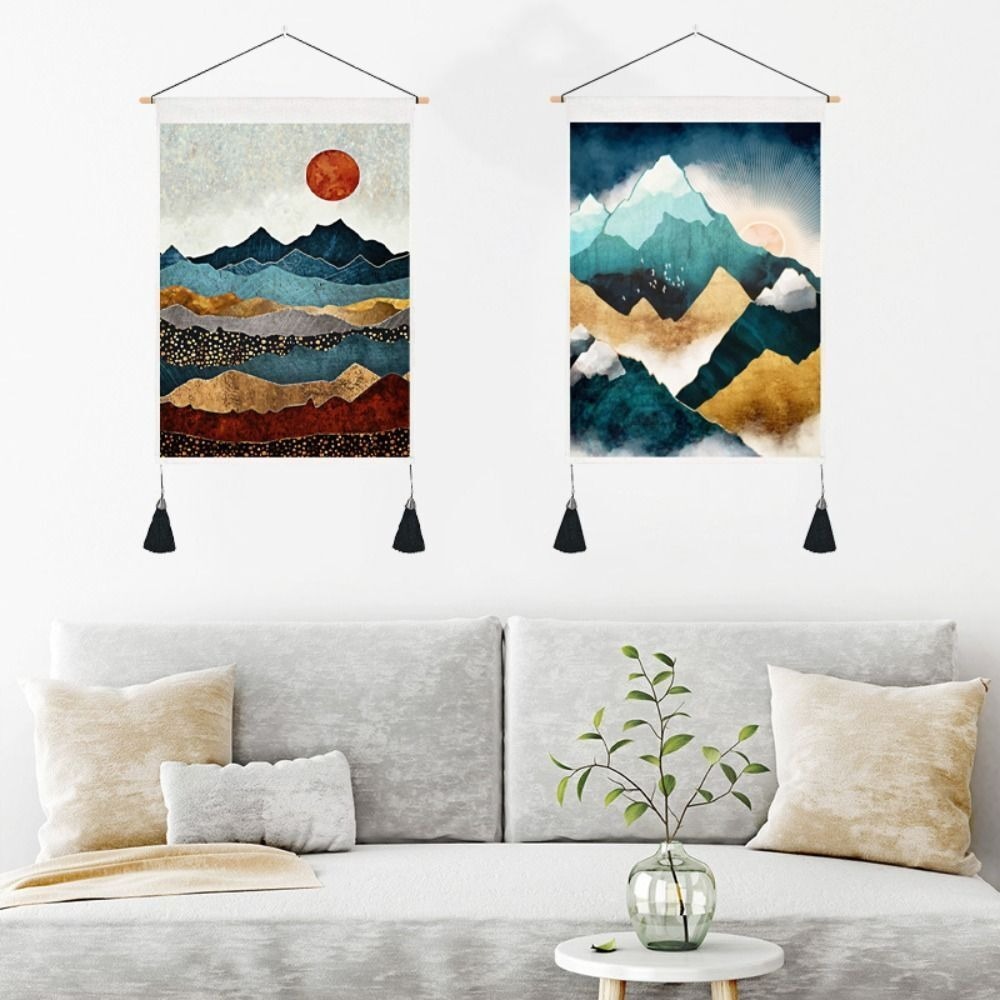 New Hanging Sunrise Landscape Tapestry with Tassel Nordic Style Ins Boho Mountain Tapestry Wall Poster Art Living Room Modern Decoration Gift