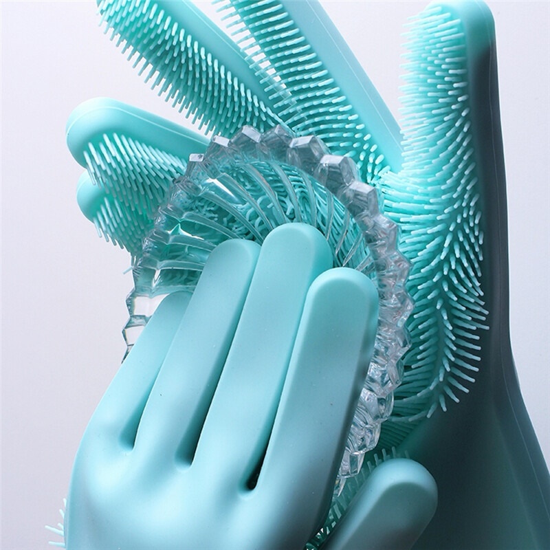 Bizzy 2PCS/set Silicon Dish Scrubber Rubber Gloves 100% Food Grade Cleaning Sponge Dishwashing Gloves Magic Silicone Gloves
