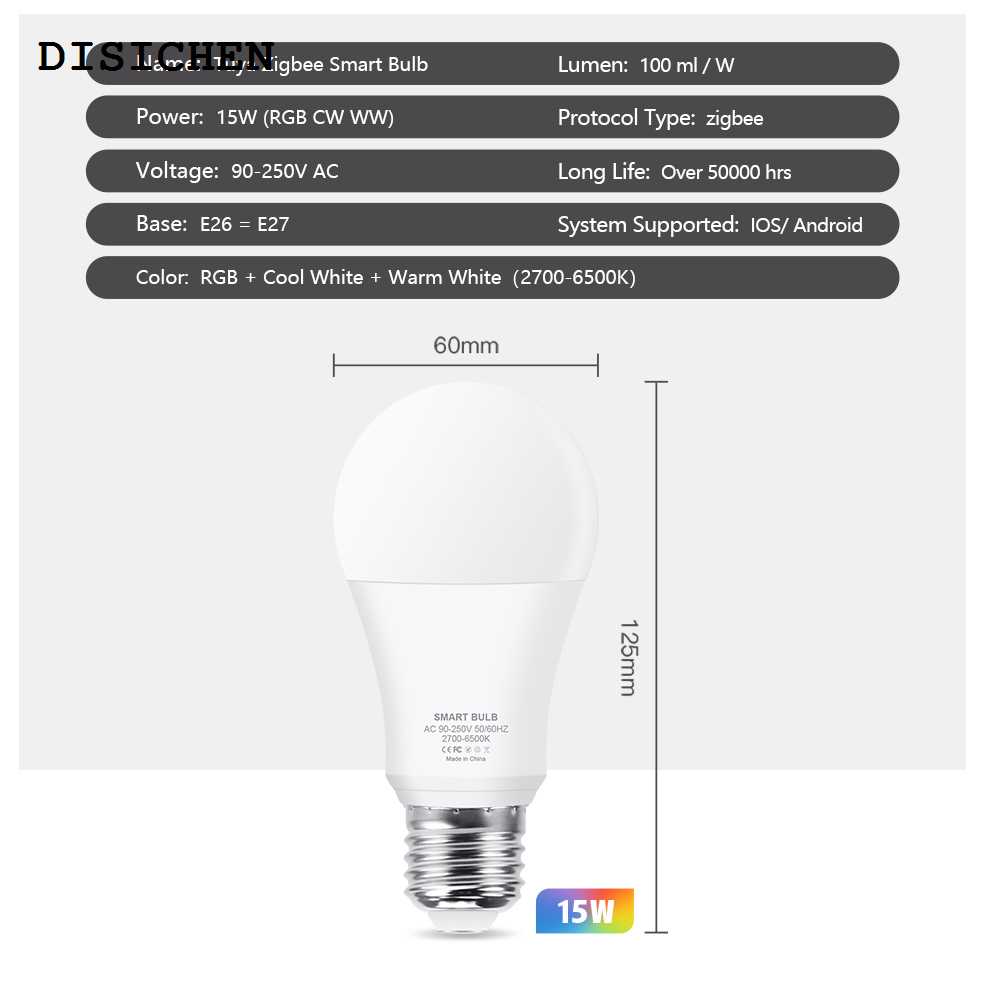 DISICHEN Original Tuya Zigbee E27 Led Light Bulb Alexa Smart Led Lamp RGB CW WW Led Bulbs Work With Smart Life App Google Assistant Zigbee 3.0 Hub