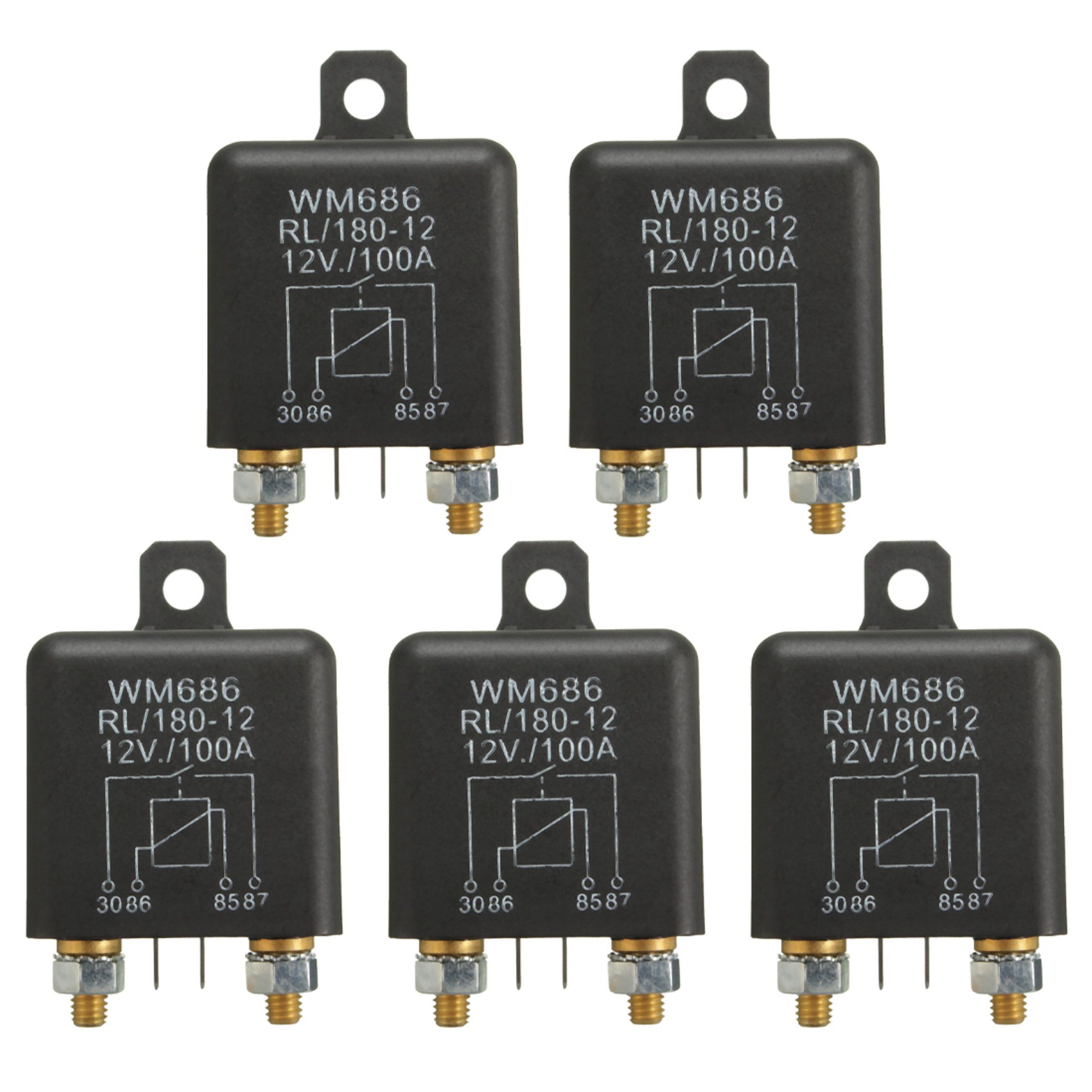 fasdaga 5X 12V 100Amp 4-Pin Heavy Duty ON/OFF Switch Split Charge Relay for Auto Boat Van Black
