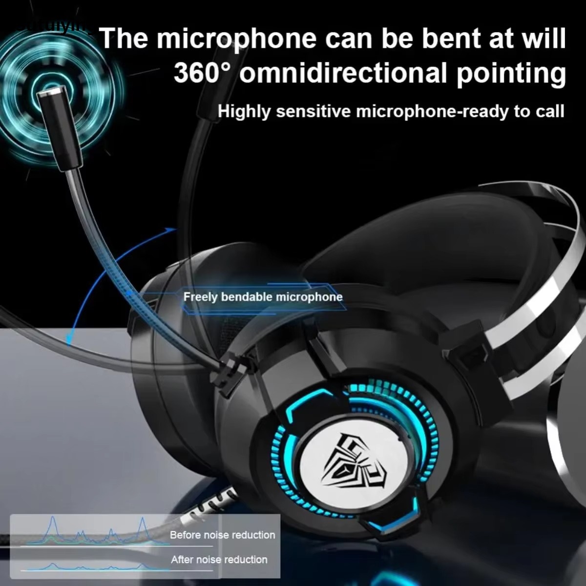 Sutuiying AULA S602 Wired Headset with Mic SVirtual Surround Bass RGB Light Profesional Wired Gaming Headset Noise Cancelling for Desktop Computer PC