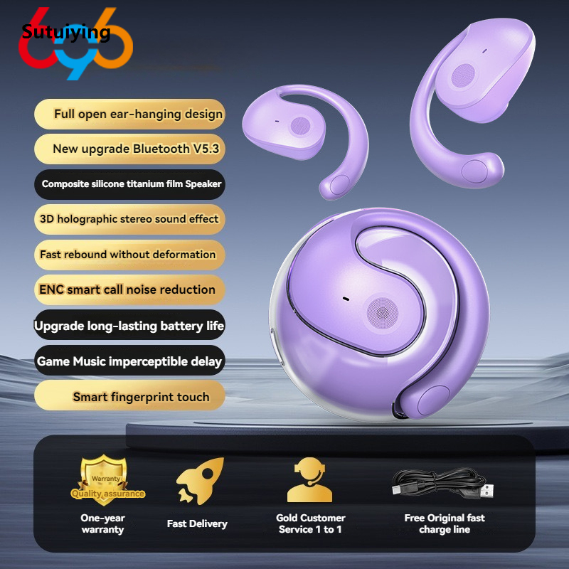Sutuiying Earphones With Microphone Sports Stereo Not In The Ear Headset Waterproof New New HIFI Blue Tooth 5.3 Earphones Ear Mounted Wireless