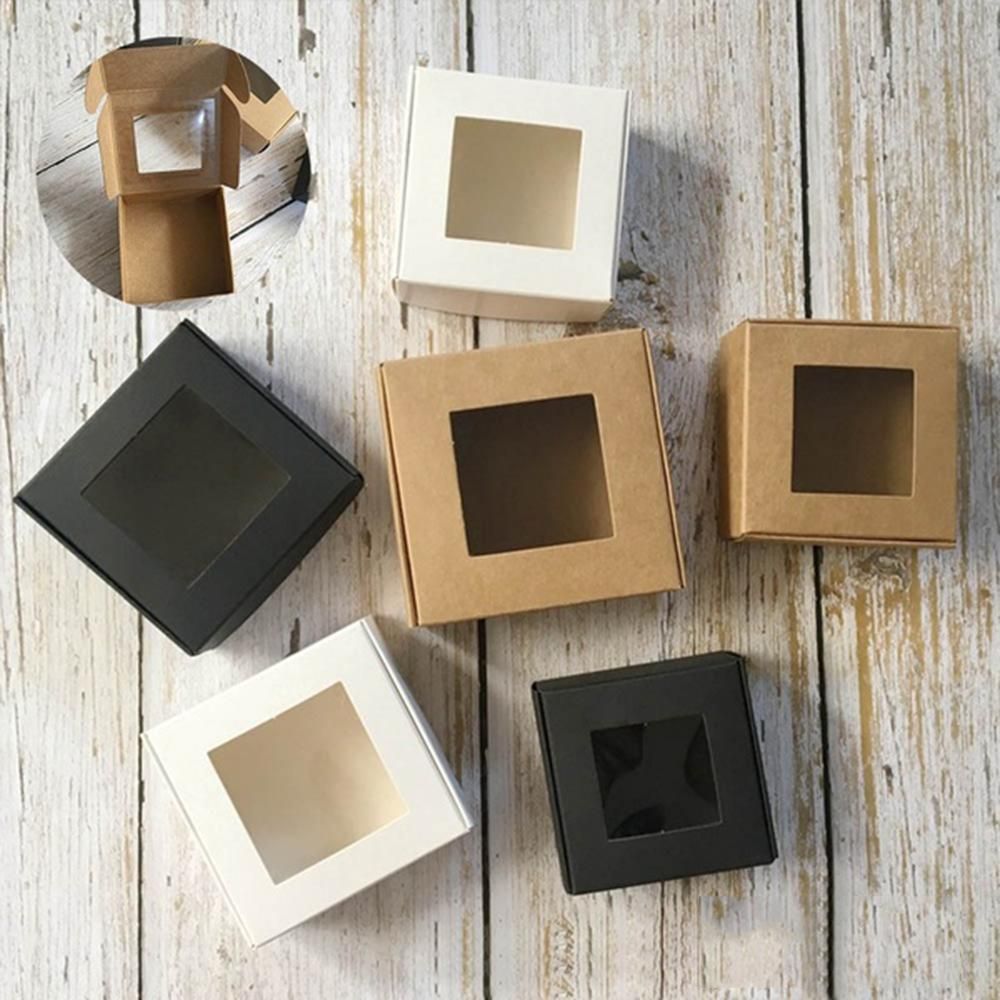 10pcs Hot Birthday Party Supplies Kraft Paper Valentine's Day Gift Clear PVC Window Cake Package Paper Gift Box Candy Wrapping Bag