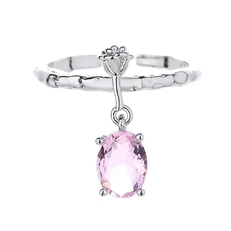 【Best Price Guaranteed】New Niche Design Sense High-end Sense Light Luxury Rose Flower Opening Ring Female Princess Girl Pink Crystal Finger Ring