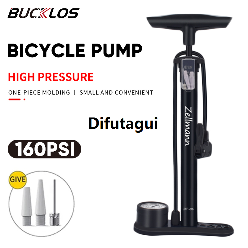 Difutagui New specials BUCKLOS Bike Air Pump Inflator With Gauge High Pressure Profesional 160PSI Bicycle Floor Pump Schrader Valve Balloon Tire Inflator