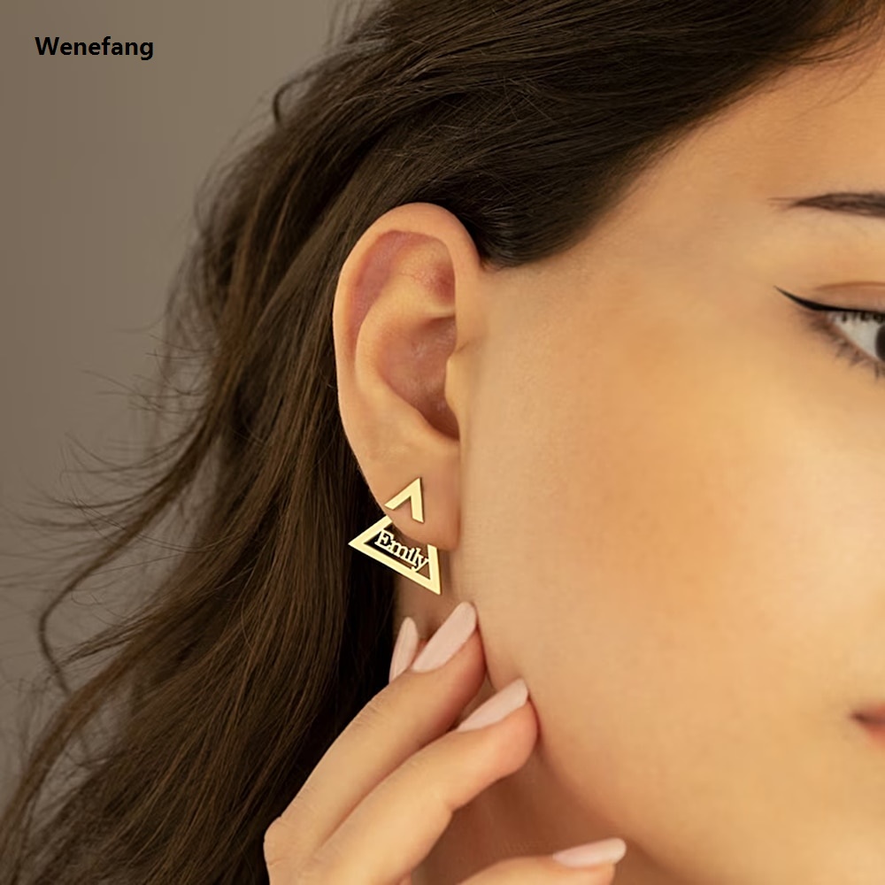 Wenefang Custom Name Triangle Earring Dainty Earring Jacket Fashion Simple Daily Wear Women Earrings For Mother's Day Gift