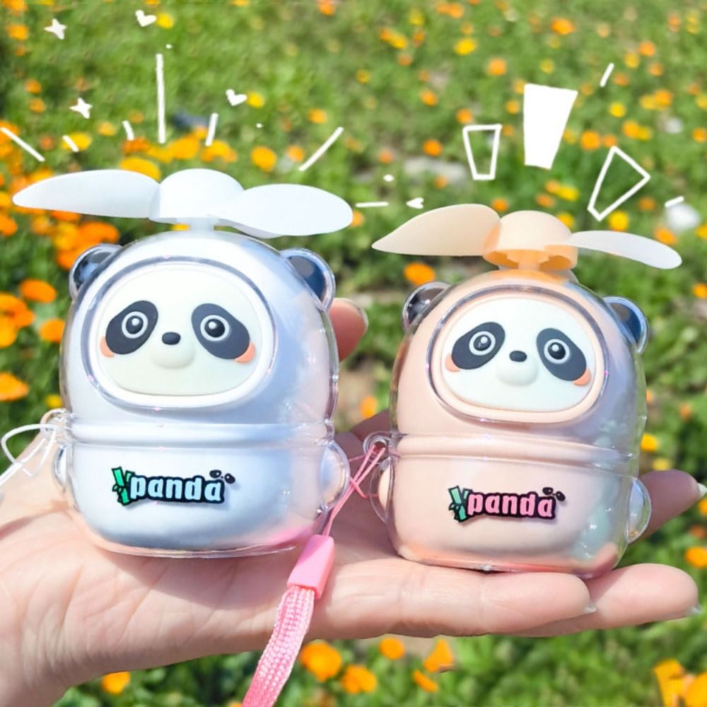 Portable Handheld Mini Fan Panda Rechargeable Desk Fan Cartoon Low-Noise Pocket Fan Girl