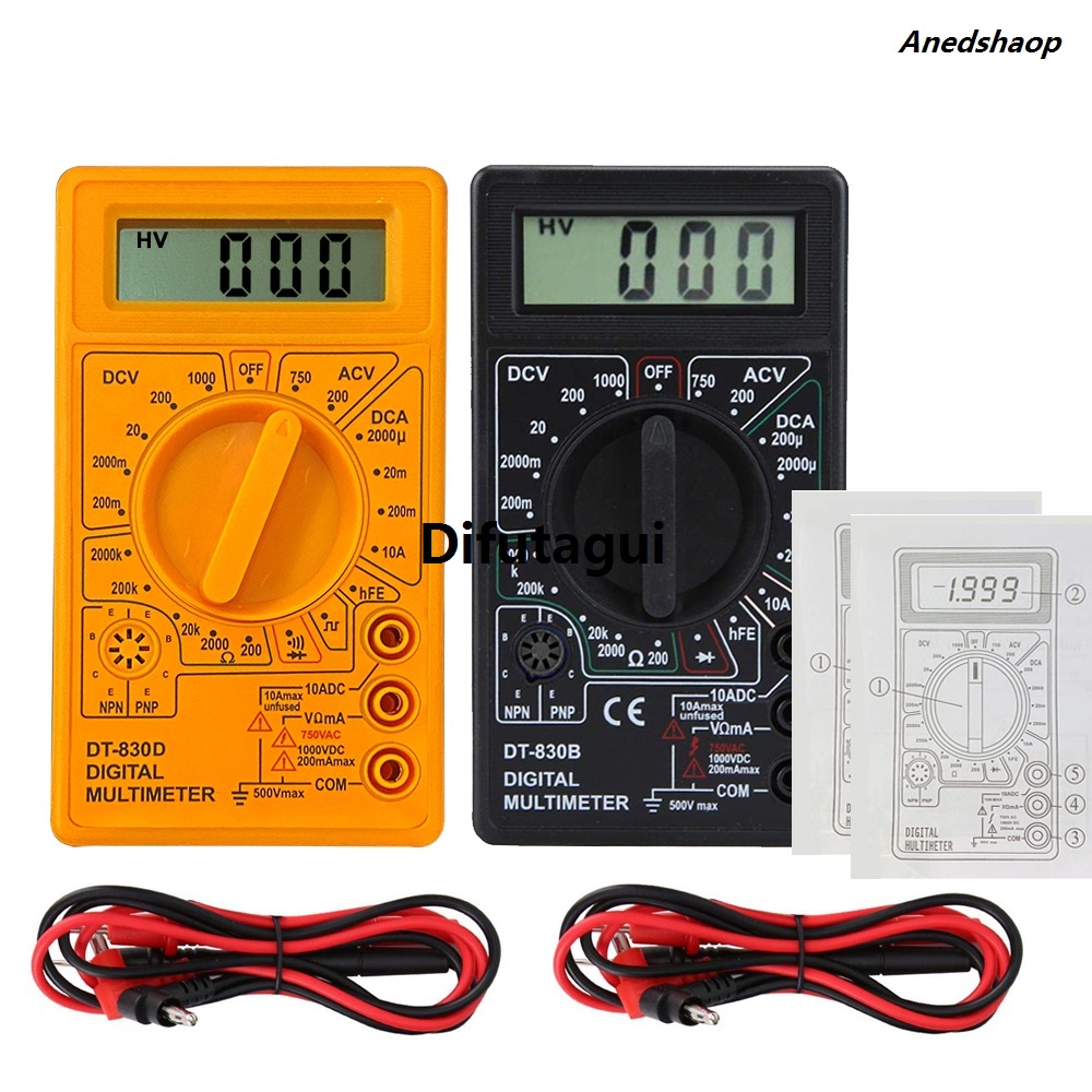 Difutagui DT-830 Digital Multimeter Buzzer Square Wave Output Voltage Ampere Luxury Ohm Tester Probe DC AC LCD Overload protection DT-830B 830D