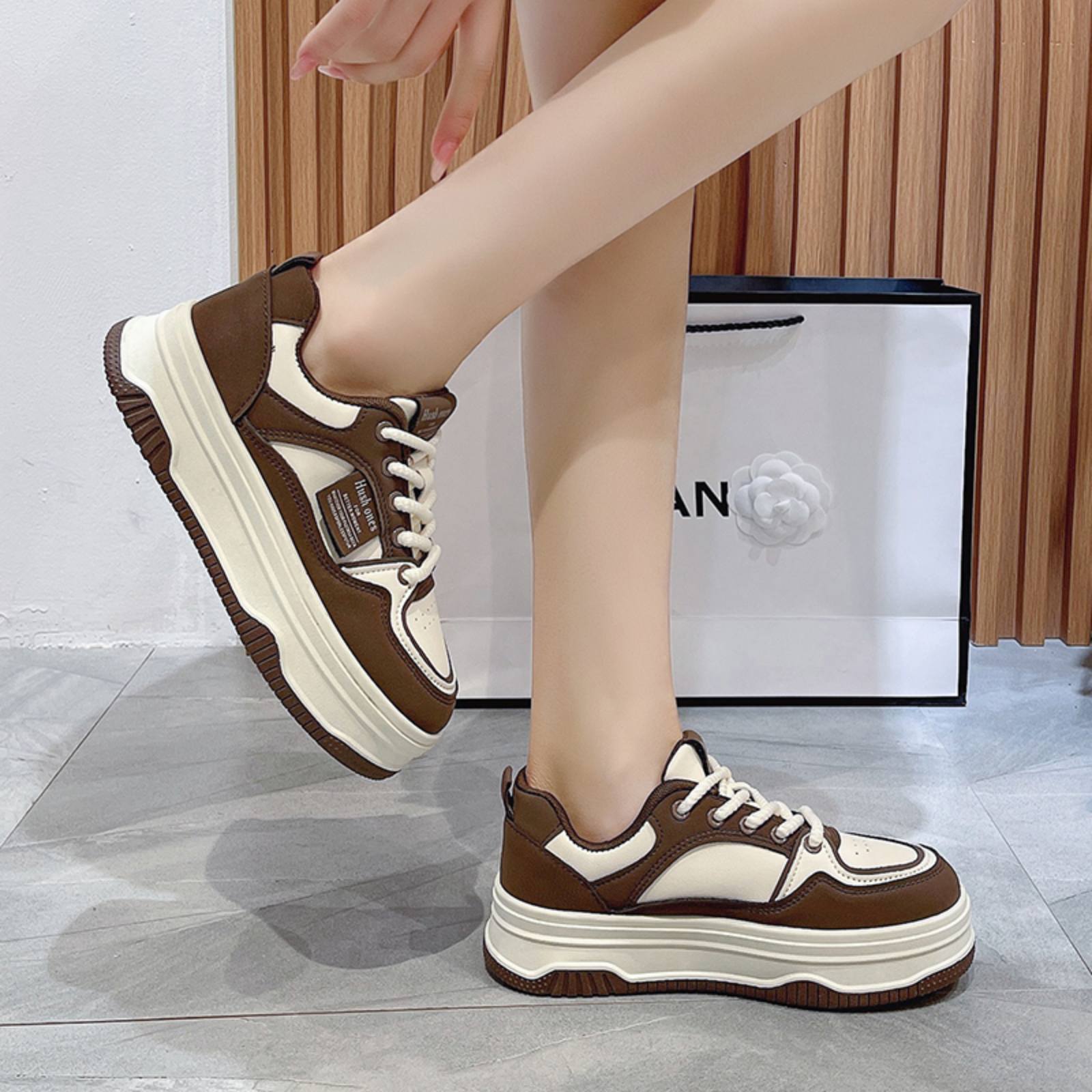 5cm Genuine Leather Spring Autumn Korean Version Lace Up Comfy Fashion Platform Flat Casual Sneakers For Women