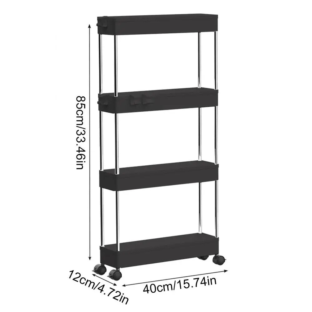 4 Tier Slim Trolley Storage Rack Organiser for Kitchen Bathroom, White/Blue/Black