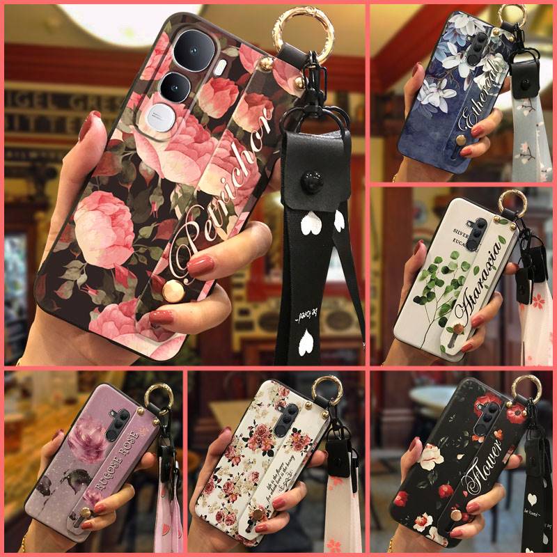 Wrist Strap Protective Phone Case For realme GT8 China/C85 5G Durable Flower Phone Holder Lanyard Anti-dust Silicone