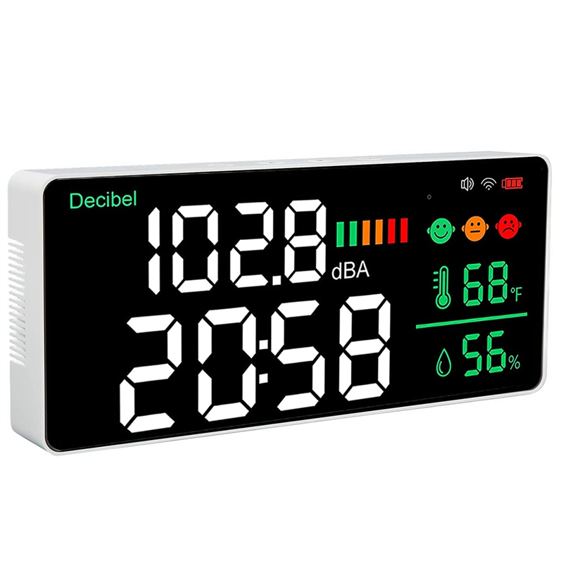 4-In-1 Decibel Meter LED Decibel Meter WiFi Wall Mounted Sound Level Meter Digital Clock Temperature Humidity Meter, 30-130DBA DB Meter